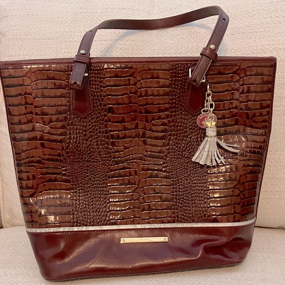 Brahmin Rich Brown Croc-Embossed Tote